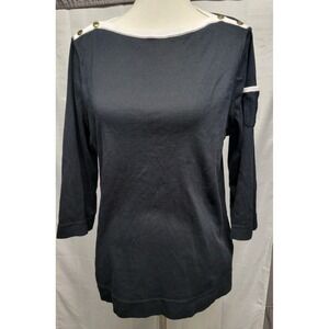 Lauren Ralph Lauren Boat Neck Womens 3/4 Sleeve Black Top 2XL Nautical CBK